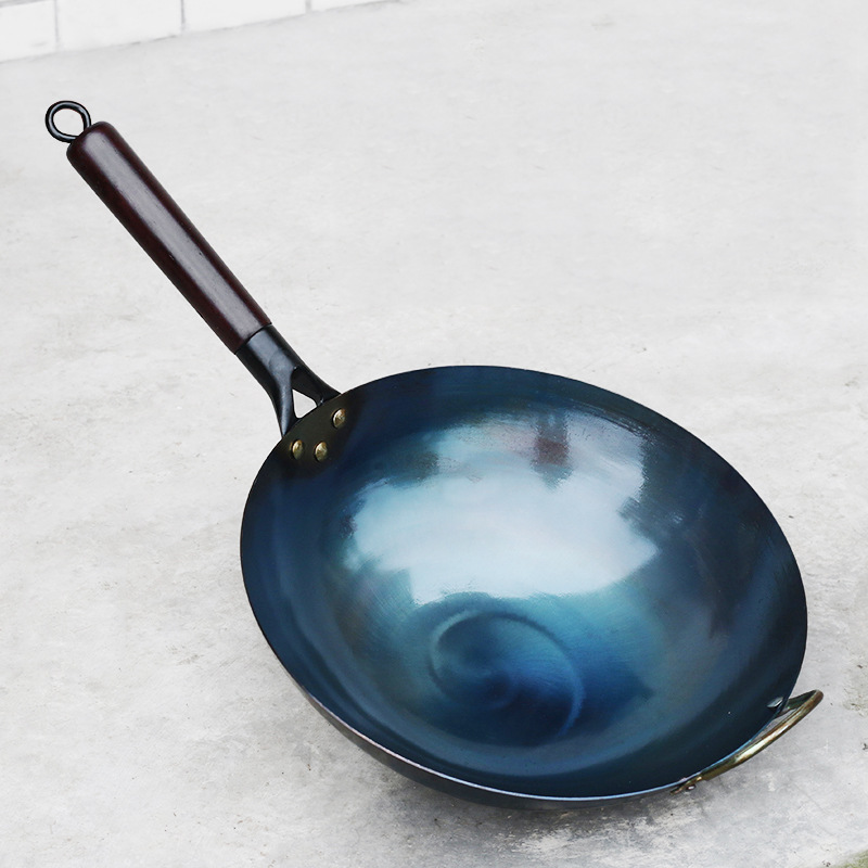 炒锅无涂层铁锅家用不粘锅老式炒菜锅圆底锅具燃煤气灶专烤蓝开锅