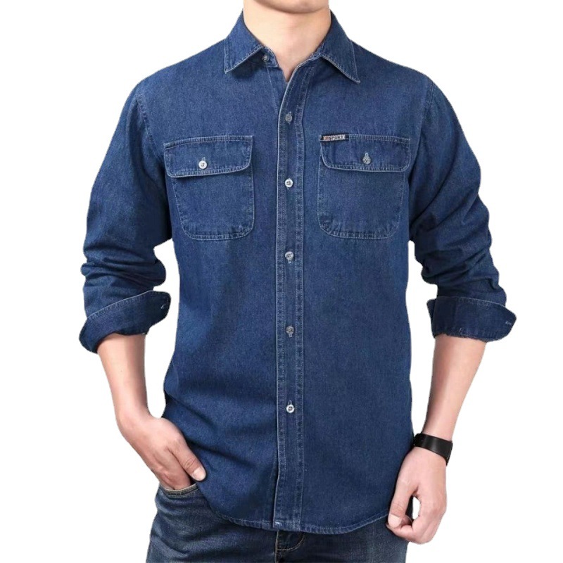 Denim Shirt [Guangzhou Hot Sale] Thin Medium Thick Spring and Summer Work Clothes Men's Cotton Sweat-Absorbent Breathable Electric Welding Cross-Border