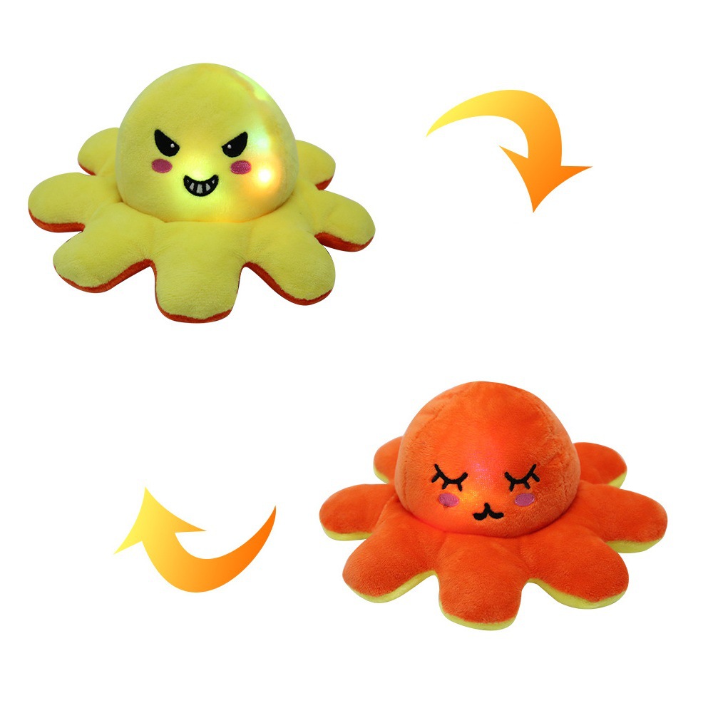 全新跨境翻转章鱼玩偶表情包八爪毛绒玩具翻面发光带led灯章鱼