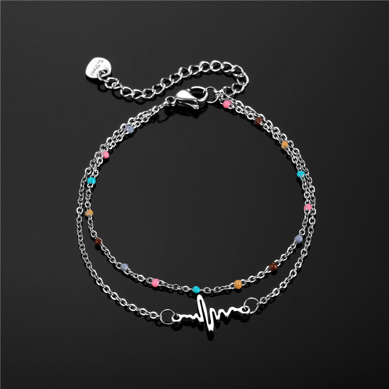 Stainless Steel Double Layer Thin Bracelet ECG Girlfriends' Bracelet Female Korean New Girl Heart Fresh Bracelet