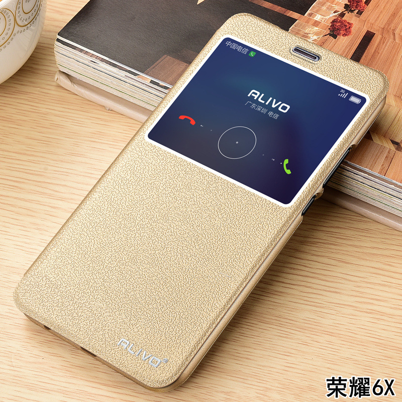 适用于华为荣耀6x手机壳畅玩6x保护皮套翻盖智能休眠