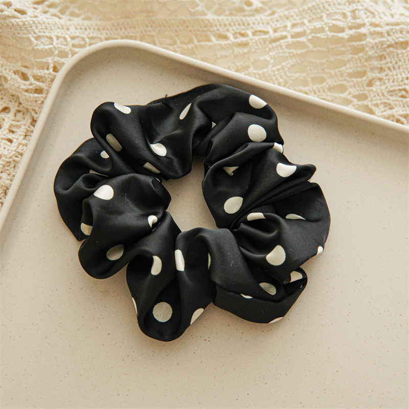 Korean Style Cream Polka Dot Satin Large Intestine Ring Hair Ring Headdress Women's Hair Rope Three-State Seiko Production Spot Batch