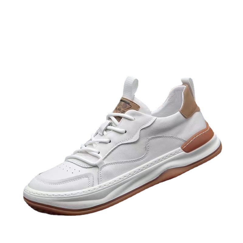 Spring Cowhide Head Tilt Clown Shoes Men's Summer Hollow Leather Shoes All-Match Fashion White Shoes Leather Breathable Casual Shoes