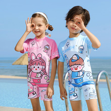 亲子兄妹泳衣儿童泳衣男女宝宝连体可爱娃娃图案女孩游姐弟泳装