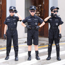 儿童警察服男童野战特种兵套装黑色装备短袖警察小交警演出服