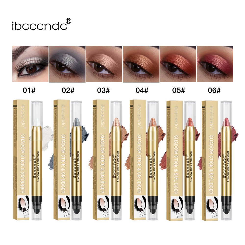 Ibcccndc Pearlescent Eye Shadow Stick with Brush Head High Light Earth Eyeliner Pen One Touch Molding Double-Headed Smudger Eye Shadow Stick