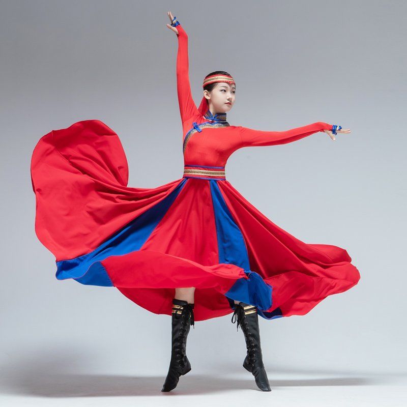 少数民族舞蹈服饰女蒙古演出服草原大裙摆长裙舞台表演套装广场舞