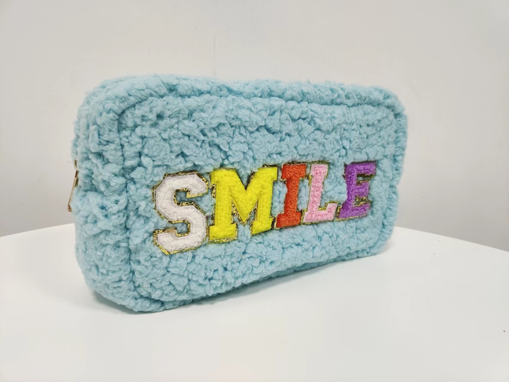 Hot Sale in Europe and America Teddy Plush Embroidery Lettered Make-up Bag Portable Warm Large Capacity Wash Bag Travel Storage Bag