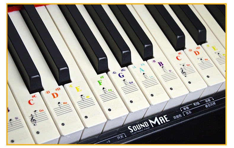 彩色钢琴贴纸 五线谱自学钢琴键盘贴纸通用 电子琴音标贴88贴批发