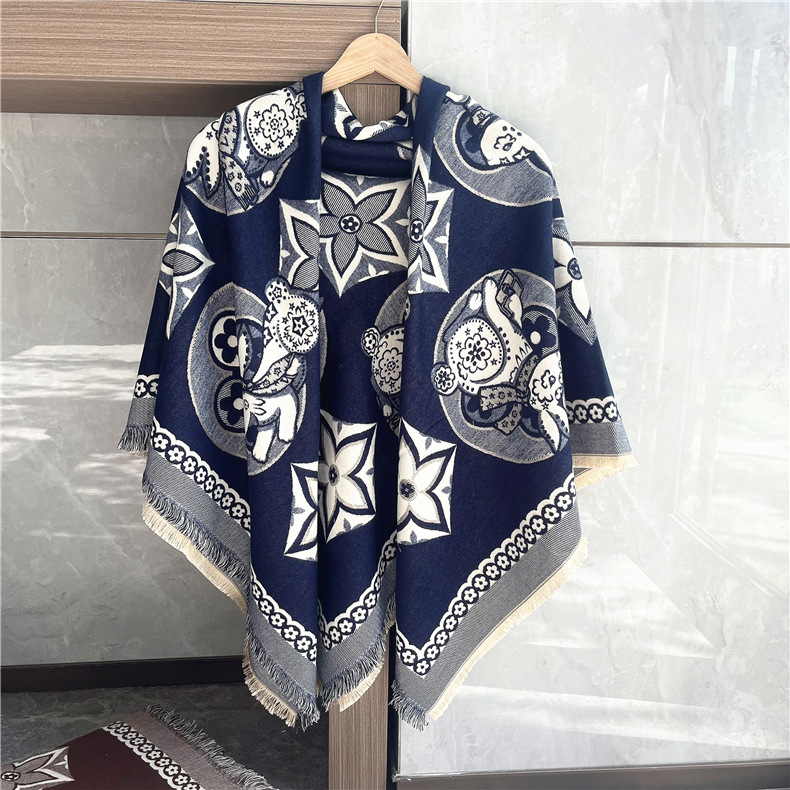 New Cashmere-like Square Scarf Women's Winter Fashionable Warm Shawl Thickened Cross-Border Scarf European and American Four-Edge Scarf