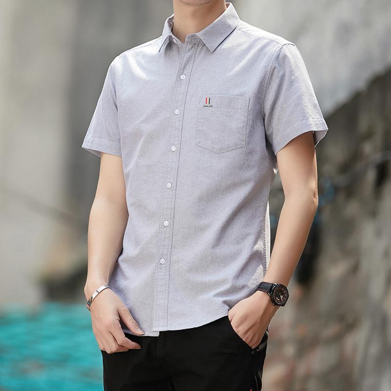 Men's Cotton Short-Sleeved Shirt Oxford Non-Ironing Men's Shirt Solid Color Thin Cotton Men's Clothing Casual Top Clothes