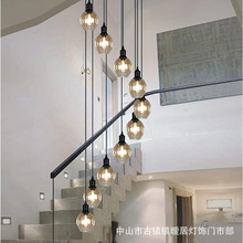 美式创意楼梯吊灯别墅复式楼梯间长吊灯公寓旋转中空LED复古灯