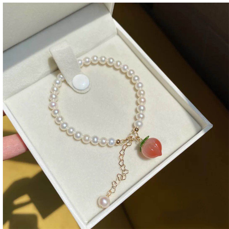 new natural freshwater pearl peach bracelet south red agate bracelet high sense niche design jewelry tide