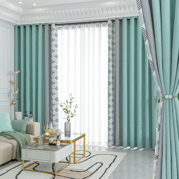 羊绒无缝拼接窗帘格子提花窗帘布卧室客厅全遮光窗帘雪尼尔布艺帘
