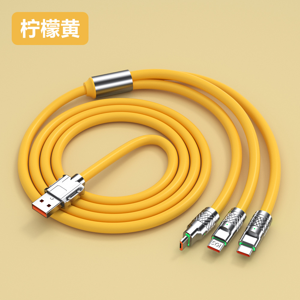 120W Bold 6A Super Fast Charge Three-in-One Data Cable Zinc Alloy Type-c Fast Charge Three in One Liquid Silicone