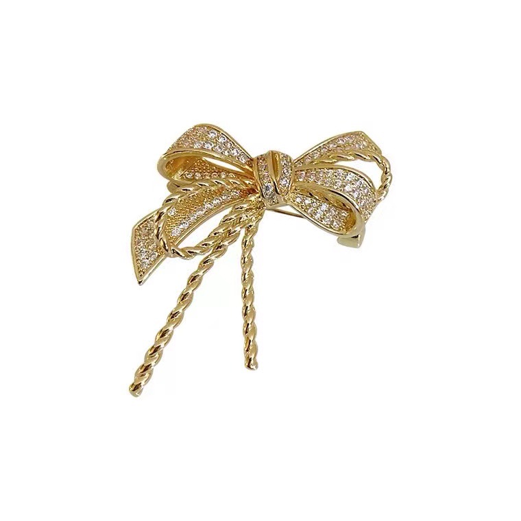 Bow Zircon Brooch Women's Korean-Style Retro Personality All Match Corsage Pin Suit Coat Coat Ornament