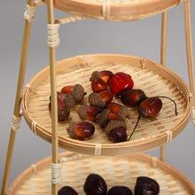 手工圆形提手篮茶点水果篮子糕点托盘创意小竹篮多层竹编簸箕篮子