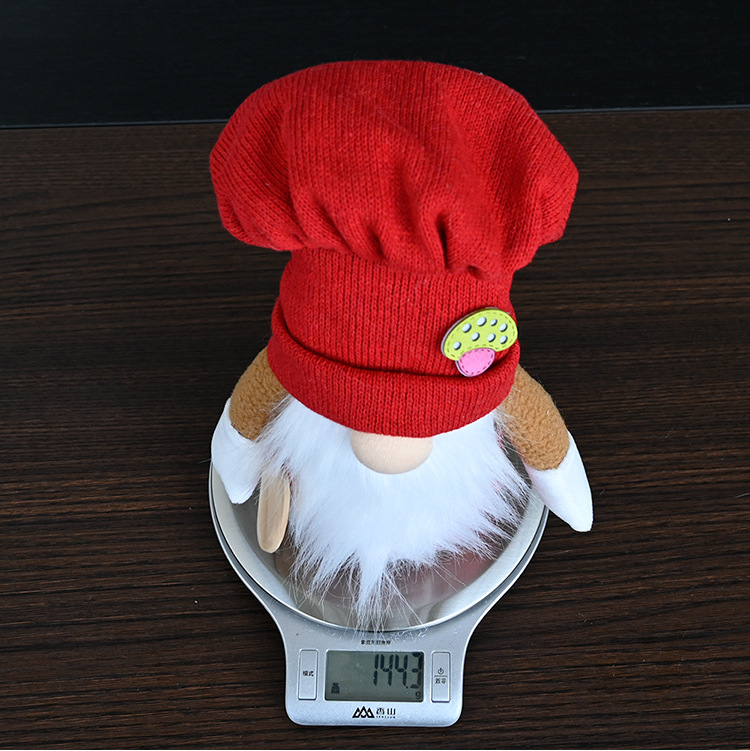 圣诞桌面主题装饰红色针织厨师帽无脸鲁道夫娃娃拿木勺法棍小公仔
