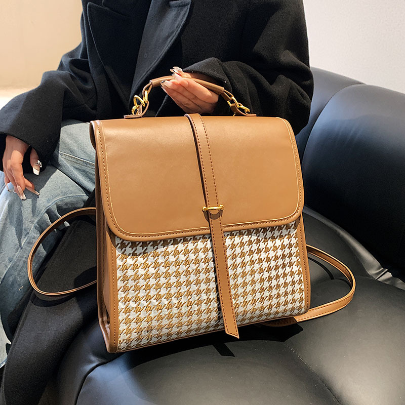 双肩包潮2022新款时尚千鸟格大容量书包上班通勤背包单肩斜挎女