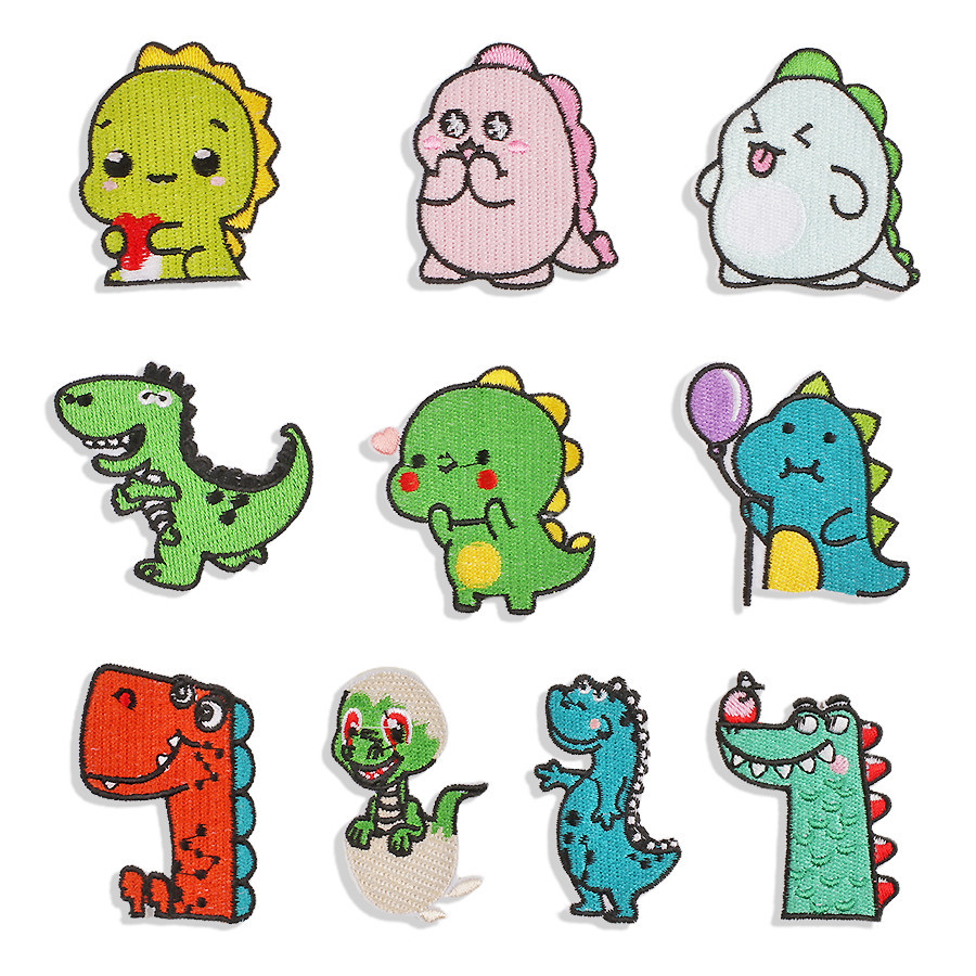 维兴可爱卡通恐龙刺绣布贴服装包包动物补丁贴电脑绣花章仔背胶款