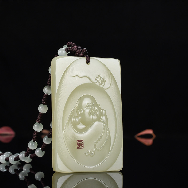 名缘玉器和田玉白玉玉佛弥勒佛吊坠青色阿富汗玉笑佛挂件厂家供货