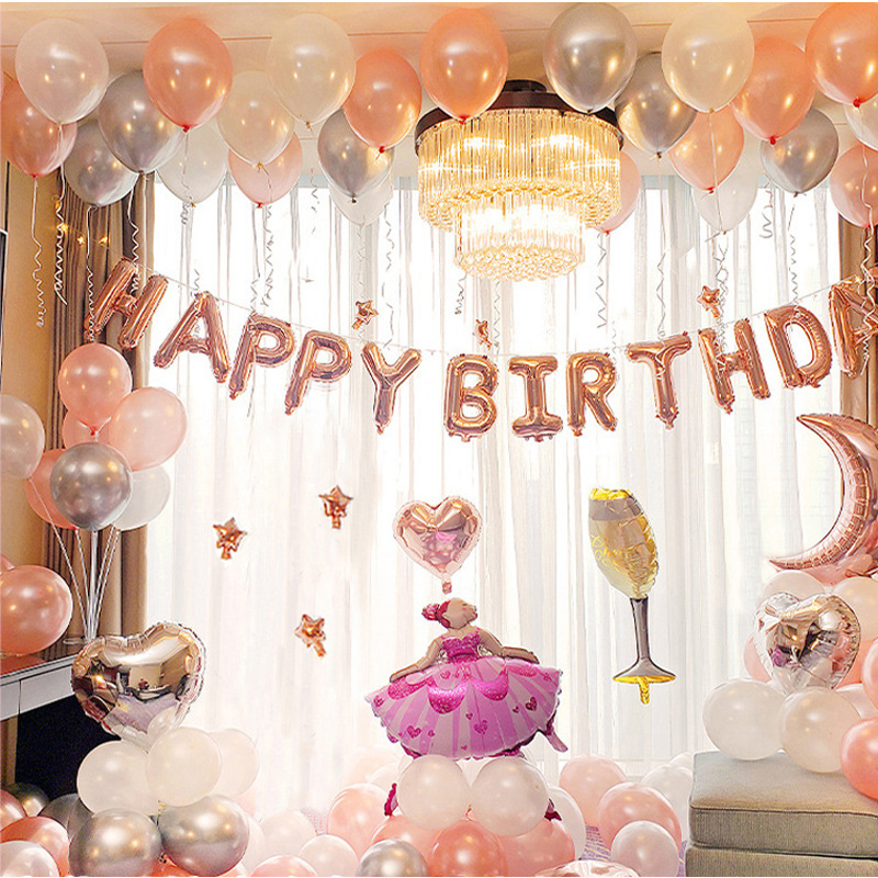 Happy Birthday Decoration Scene Layout Balloon Set Adult Year Old Baby Boy Girl Party Background Wall