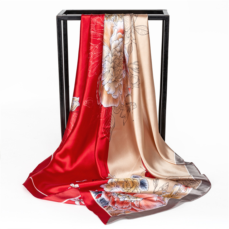 Hangzhou Silk 90x90 Artificial Silk Large Kerchief Mother's High-End Scarf Women's 2024 New Shawl All-Matching Spring and Autumn
