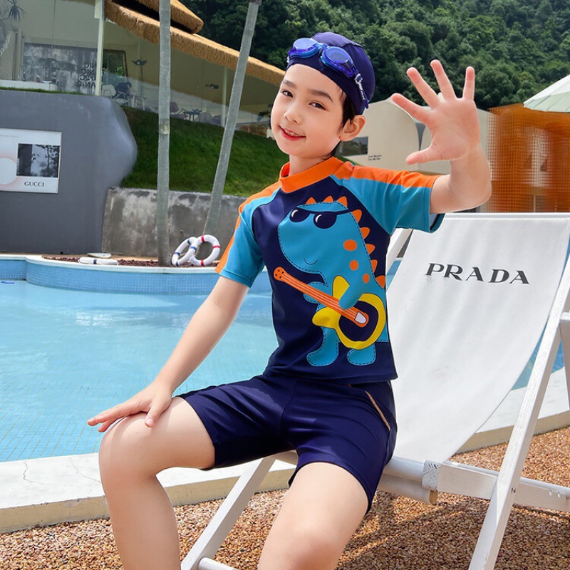 男童夏装恐龙泳衣套装2024新款儿童夏季速干透气泳装泳池海边游泳