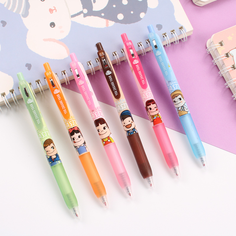 限定款不二家可爱韩版按动笔彩色按压笔黑碳素笔0.