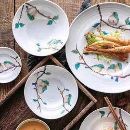 日本进口九谷烧绣鸟餐具盘子日式手工制陶瓷餐盘小盘子碟子马克杯
