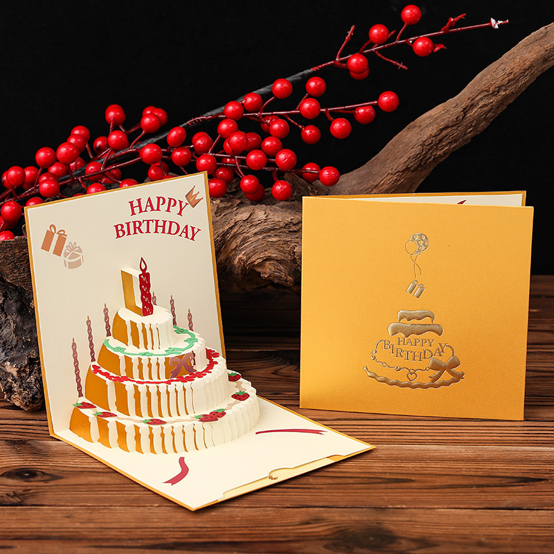 批发生日蛋糕3d立体贺卡 许愿祝福卡片心愿贺卡happy birthday