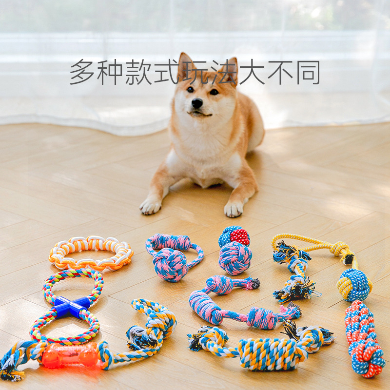 Dog Molar Toy Cotton String Bite Rope Small and Medium-Sized Dogs Relieving Stuffy Training Eleven-Piece Set Interactive Bite-Resistant Pet Supplies