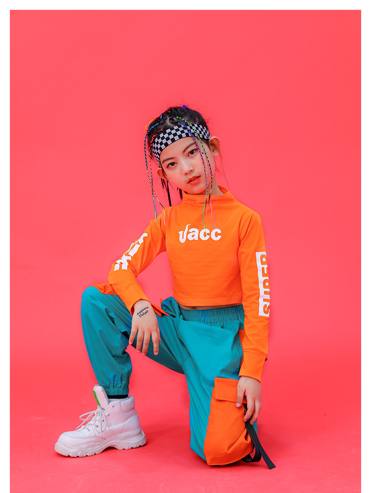 少儿爵士舞表演服女童街舞潮服嘻哈hiphop演出服时尚露脐套装女生
