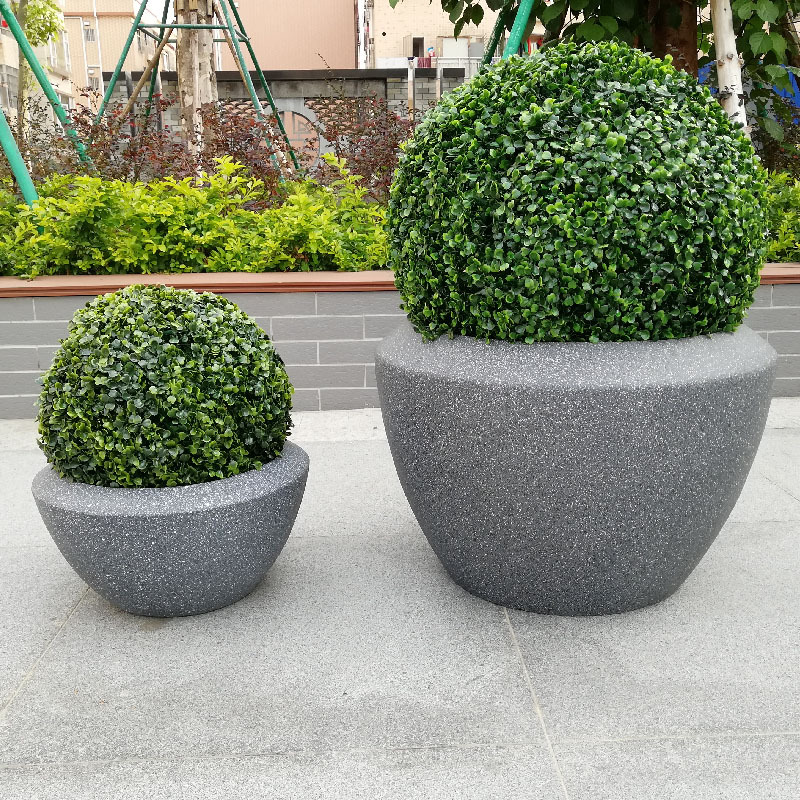 佛山厂家专业生产麻石色镁水泥圆形花盆家居园艺阳台种植花槽