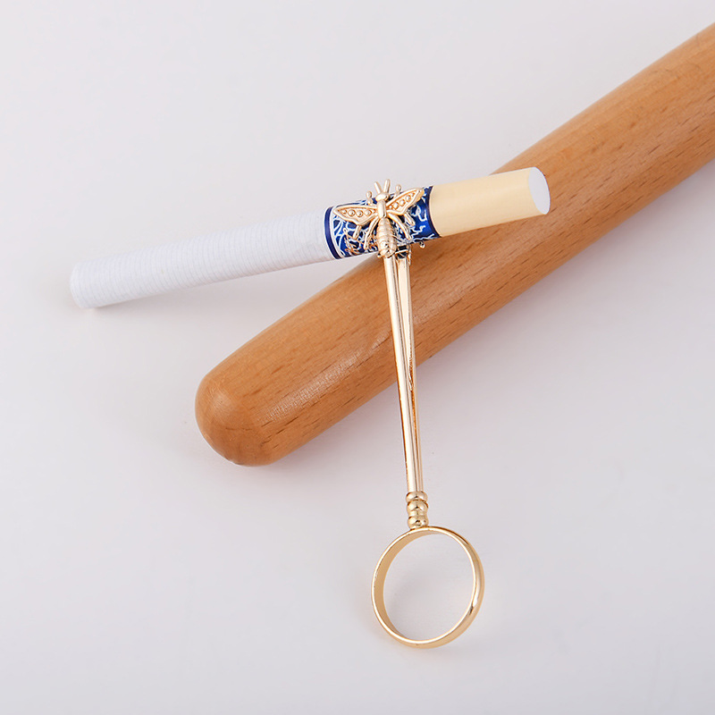 新款蜻蜓抽烟指环个性戒指烟托粗烟用烟支架托夹烟架