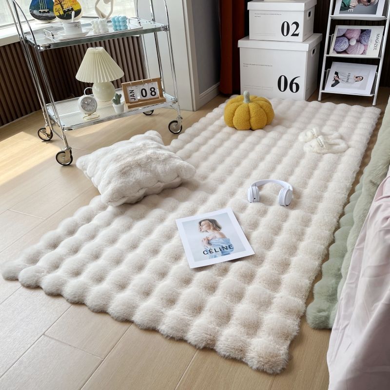 cream style pile floor covering imitation rabbit fur thickened bedside blanket french window cushion sofa blanket living room coffee table floor mat