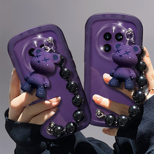 适用小米13手机壳紫色小熊红米Note12手链K60黑色小狗12C大眼睛