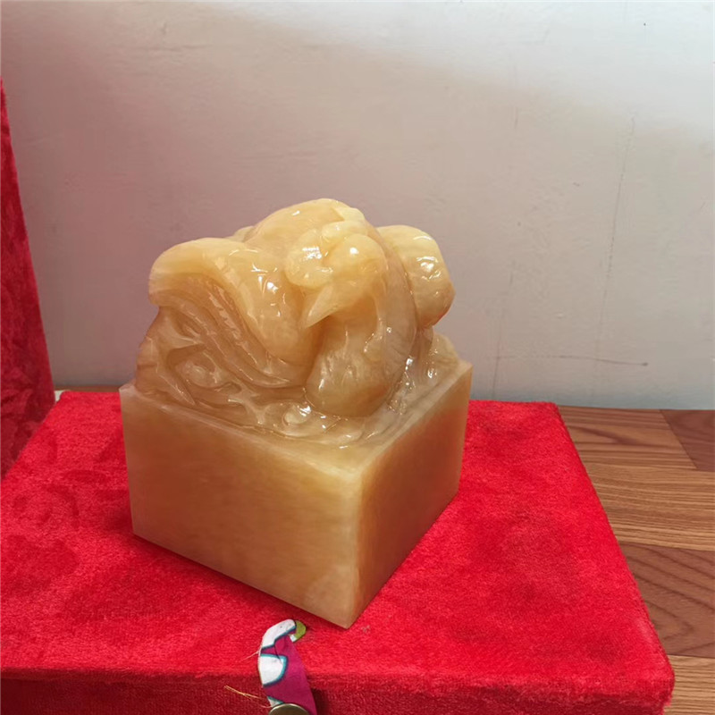 黄玉凤凰摆件印章玉玺 米黄玉凤印古风玉玺篆刻工艺品摆设