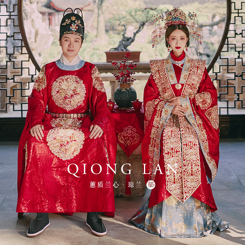 宋制汉服新娘汉式婚礼情侣套装结婚嫁衣女凤冠霞披中式复古敬酒服