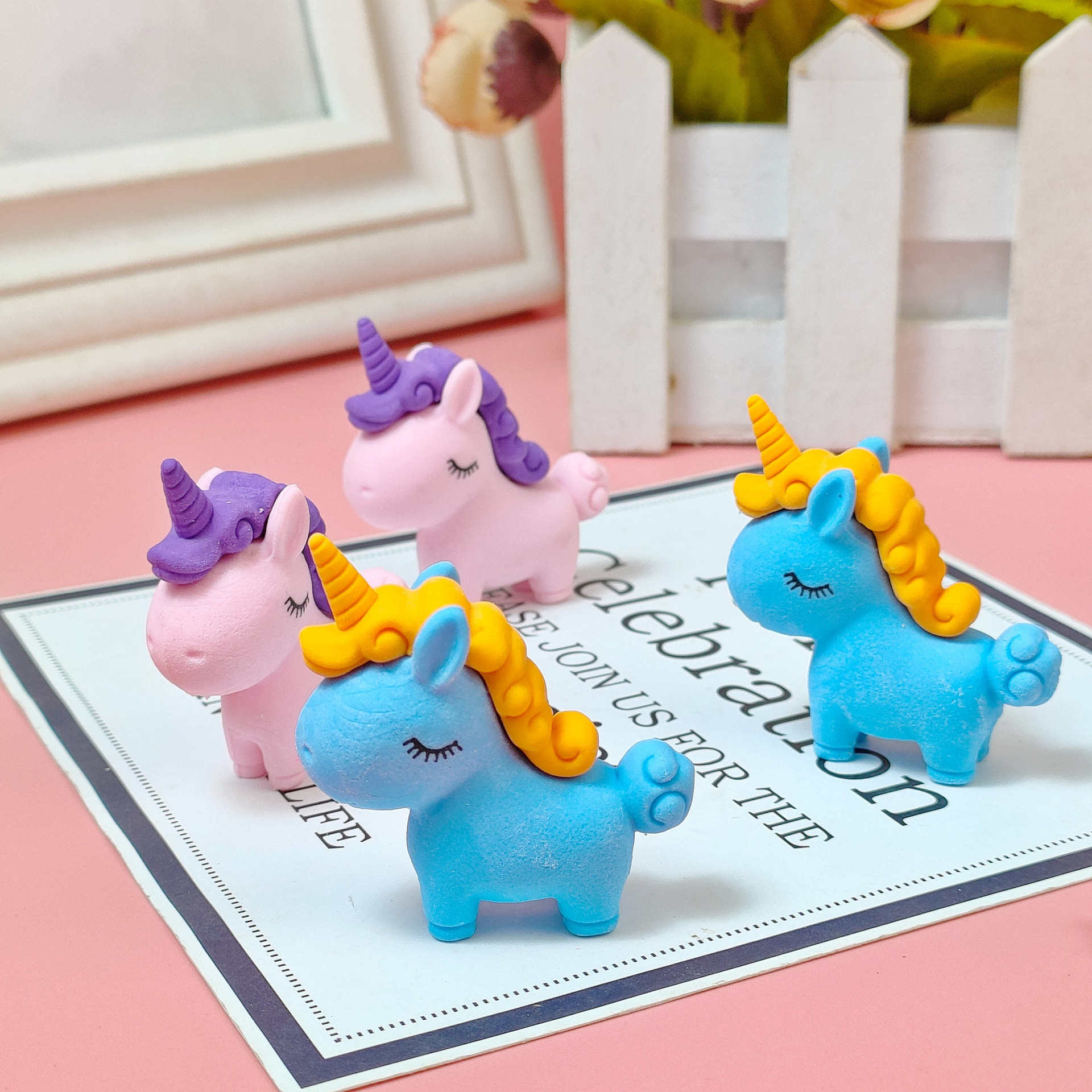 创意卡通独角兽造型橡皮擦学生学习用品可爱可拆卸橡皮幼儿园奖品