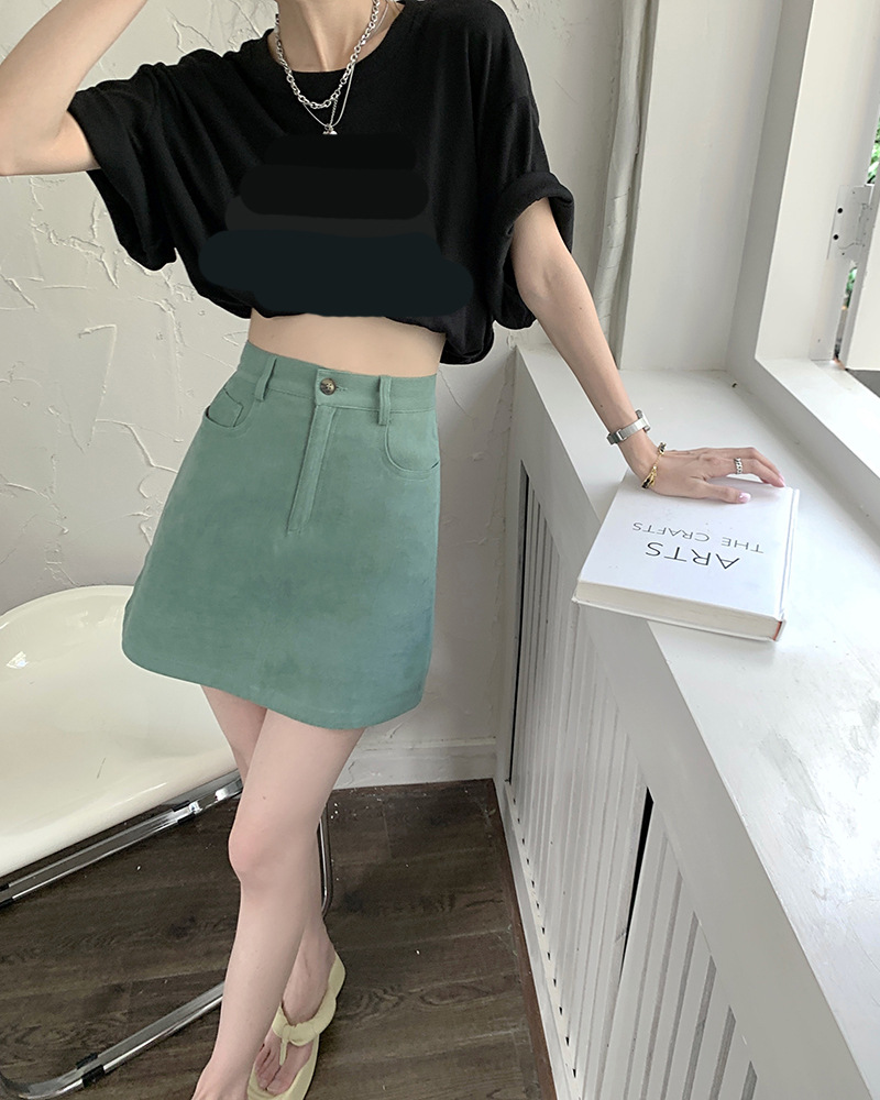 Korean Style Versatile Short Skirt 2023 Summer New Solid Color High Waist Slimming A- line Skirt Women's Anti-Exposure Hip Skirt