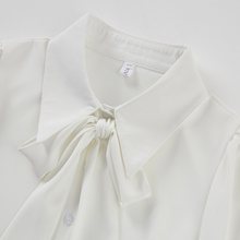 150面试春夏小个子套装通勤蝴蝶结衬衫女白色长袖衬衣雪纺职业