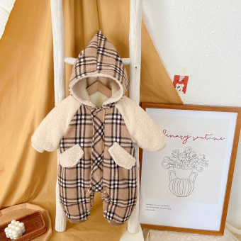 丸纸momokowf15z031深秋2021新品婴童荷叶领爬服韩版超萌宝宝套装