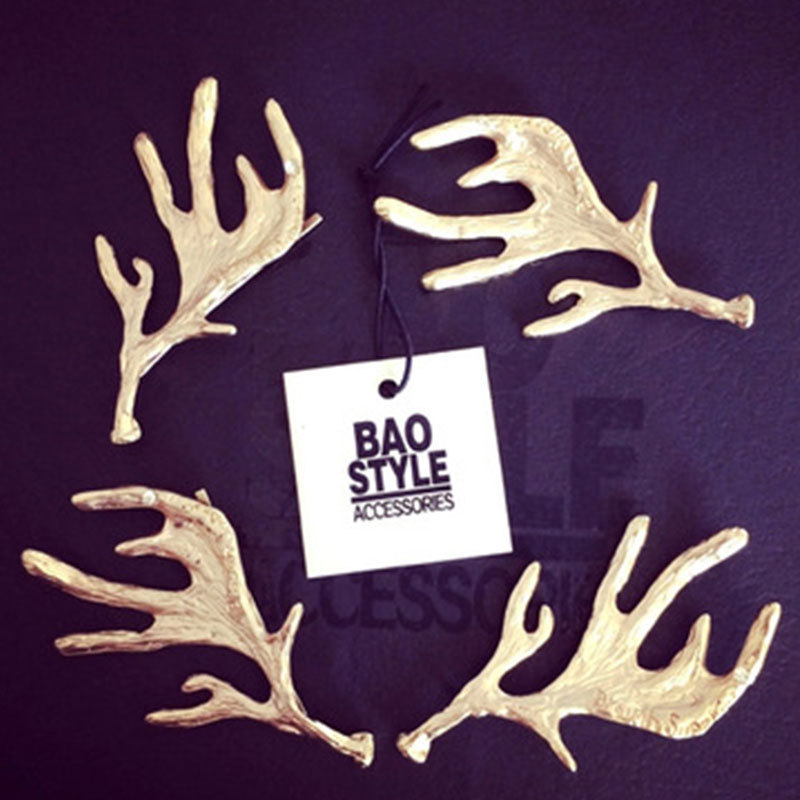 日本手作定制 麋鹿角金属鹿角 小精灵森女 可爱金属边夹发夹发饰