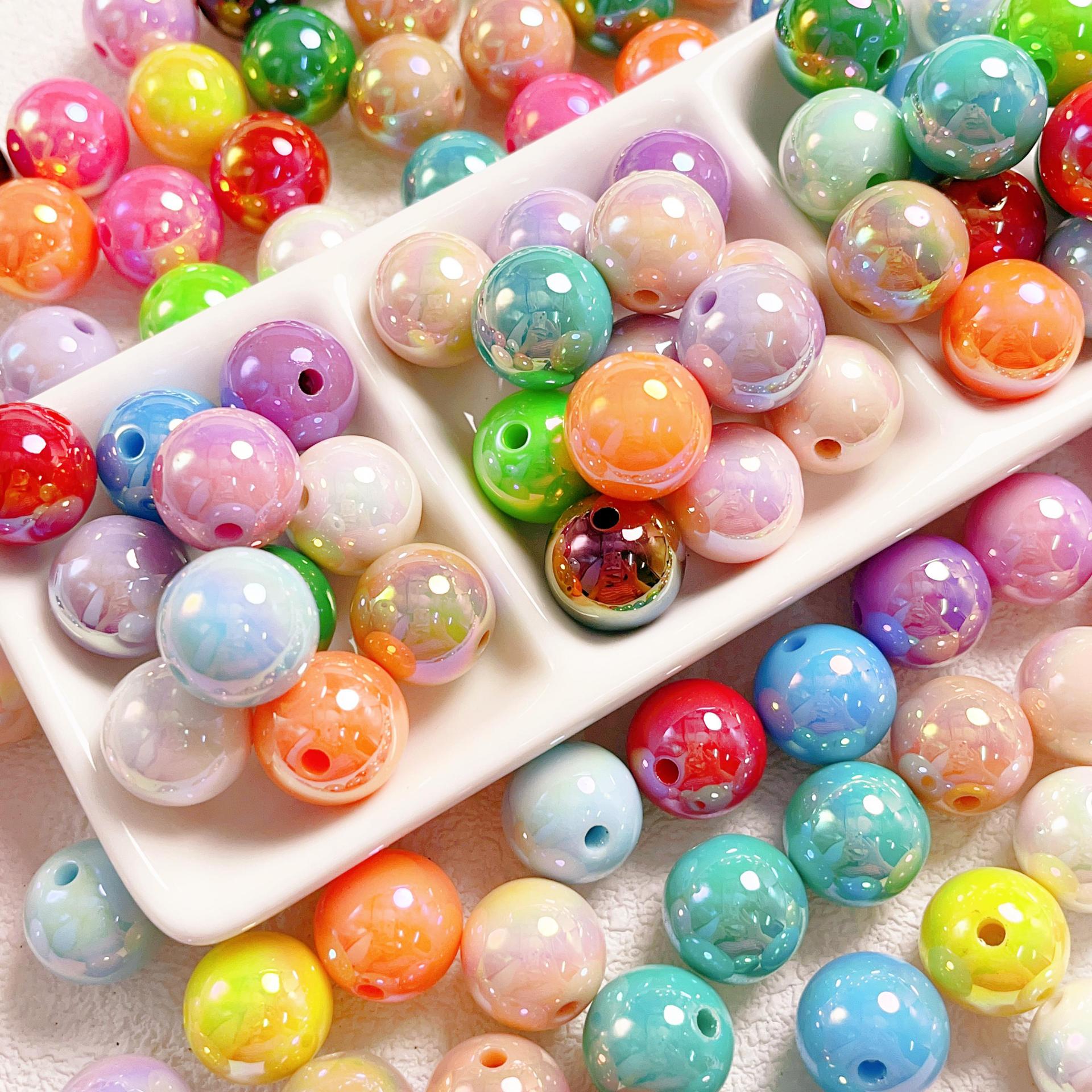 16mm High Cargo UV Plating Color Straight Hole round Beads Beads DIY Mobile Phone Charm Car Hanging Ring Scattered Beads Material Jewelry Accessories