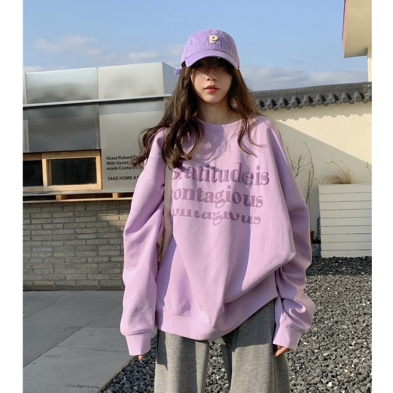 Winter Thickened Velvet Padded Sweet Student Long Sleeve Sweater Women's 2022 New round Neck Printed Letters Mid-Length Top