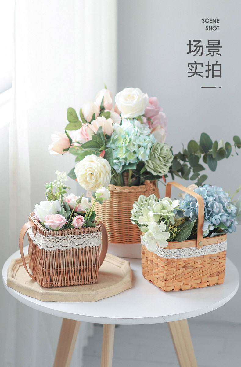 开业花篮清新花束装饰手工藤编竹编花篮插花花童婚礼手提篮花艺用