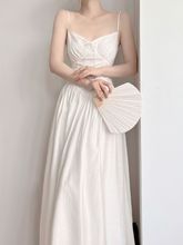 法式初恋系白月光吊带连衣裙夏季长款高级感收腰显瘦白色仙女