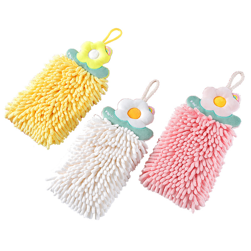 Chenille Hanging Flower Hand Towel Water-Absorbing Quick-Drying Thick Double Layer Hanging Hand Towel Cute Gift Towel