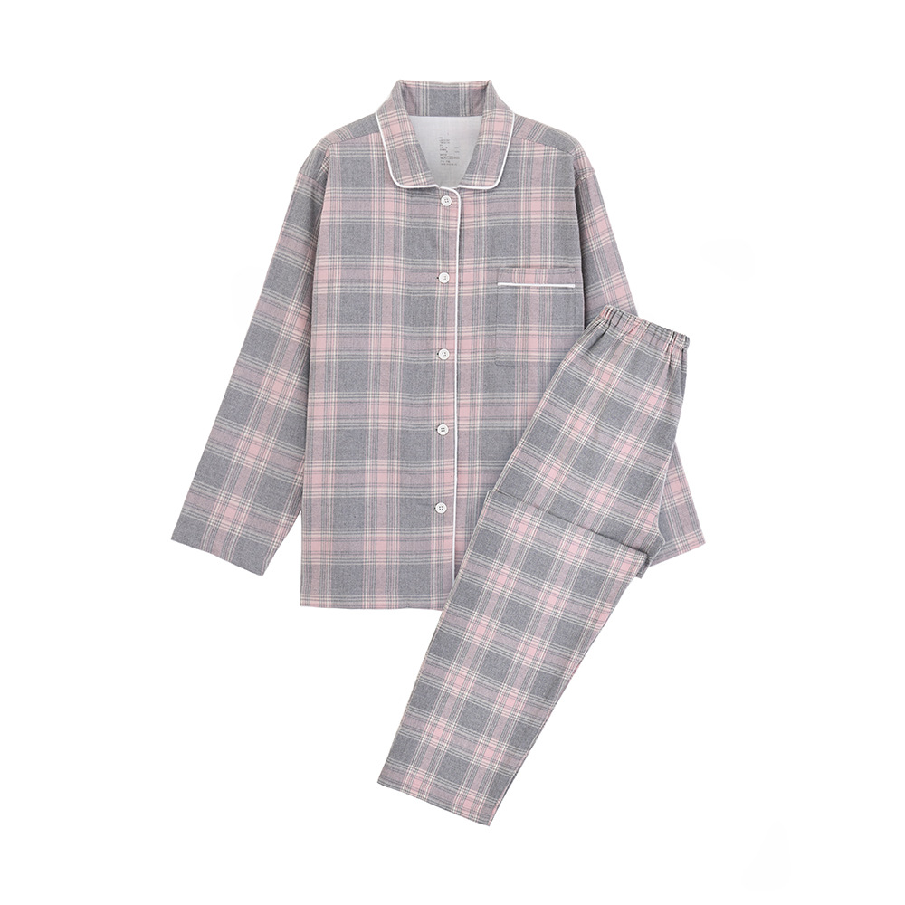 cotton flannel pajamas non-printed no side seam japanese high quality goods home wear couple suit 3